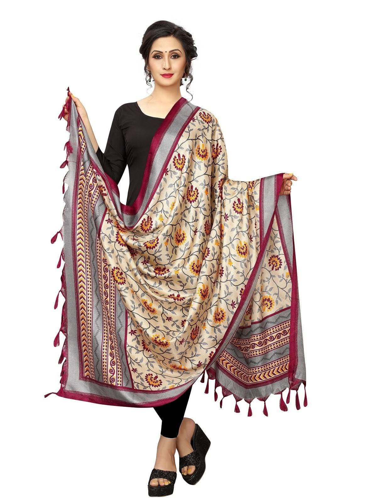 Vamika Maroon Printed Khadi Bhagalpuri Dupatta
