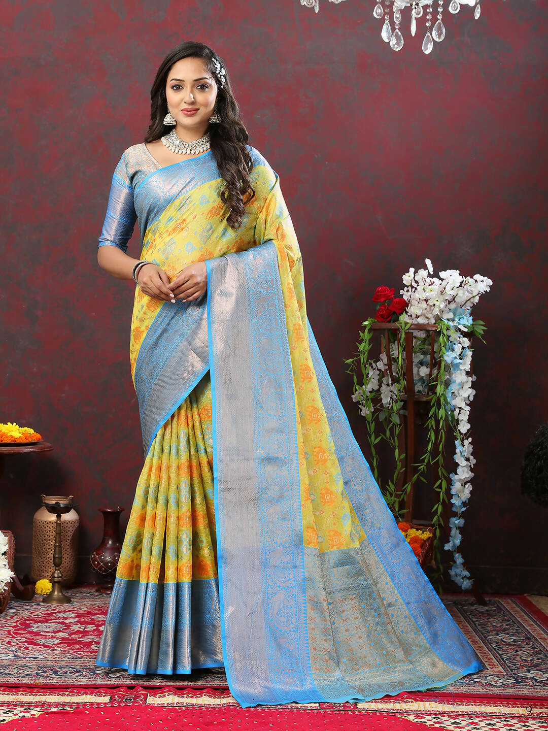 Lorenvalley Fashion Yellow Cotton Woven Design Zari Meenakari Weaving Saree - Distacart