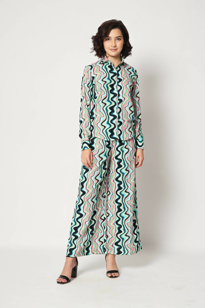 Light Blue Crepe Digital Printed Top With Matching Trouser - Shivani - Distacart