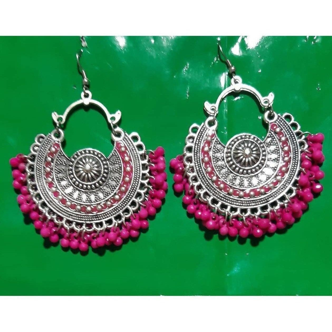 Fancy Pink Pearls Chandbali Jhumka Earrings