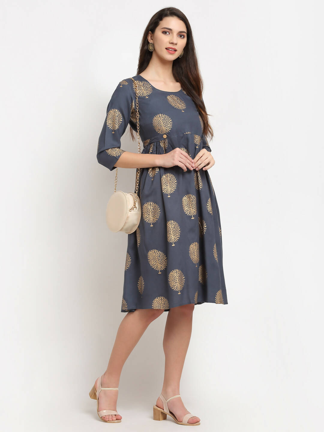 Rudra Bazaar Gold Boota Printed Grey Kurti - Distacart