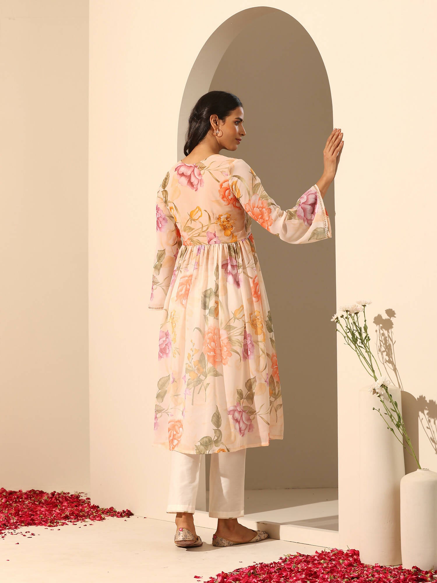 Pomcha Jaipur Peach Gul Ruhani Suit Set - Distacart