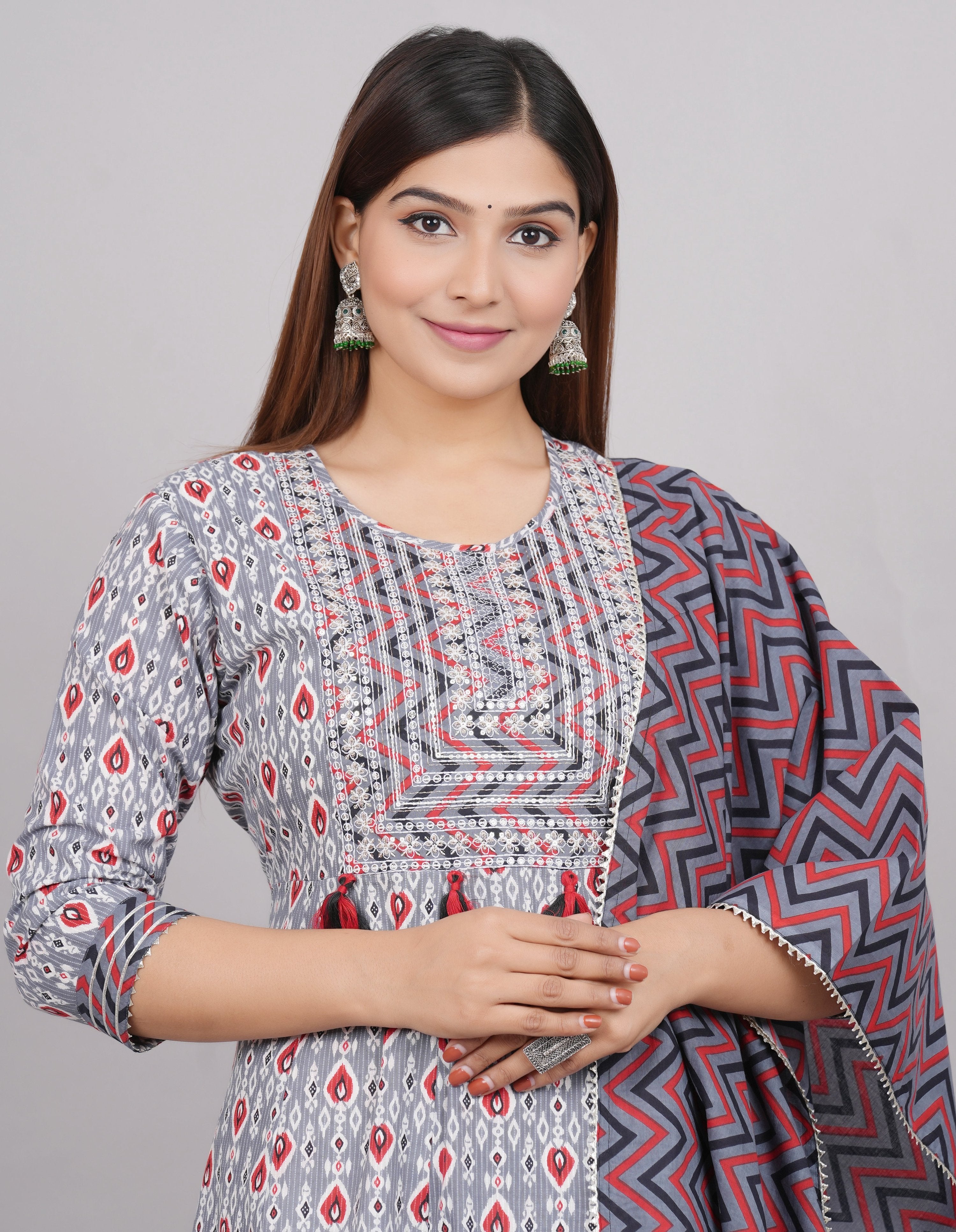 House of RP Women's Grey Cotton Kurta & Dupatta Set - Distacart