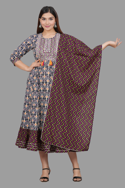 House of RP Women's Multicolor Cotton Kurta & Dupatta Set - Distacart