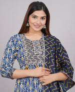 Thumbnail for House of RP Women's NavyBlue Cotton Kurta & Dupatta Set - Distacart