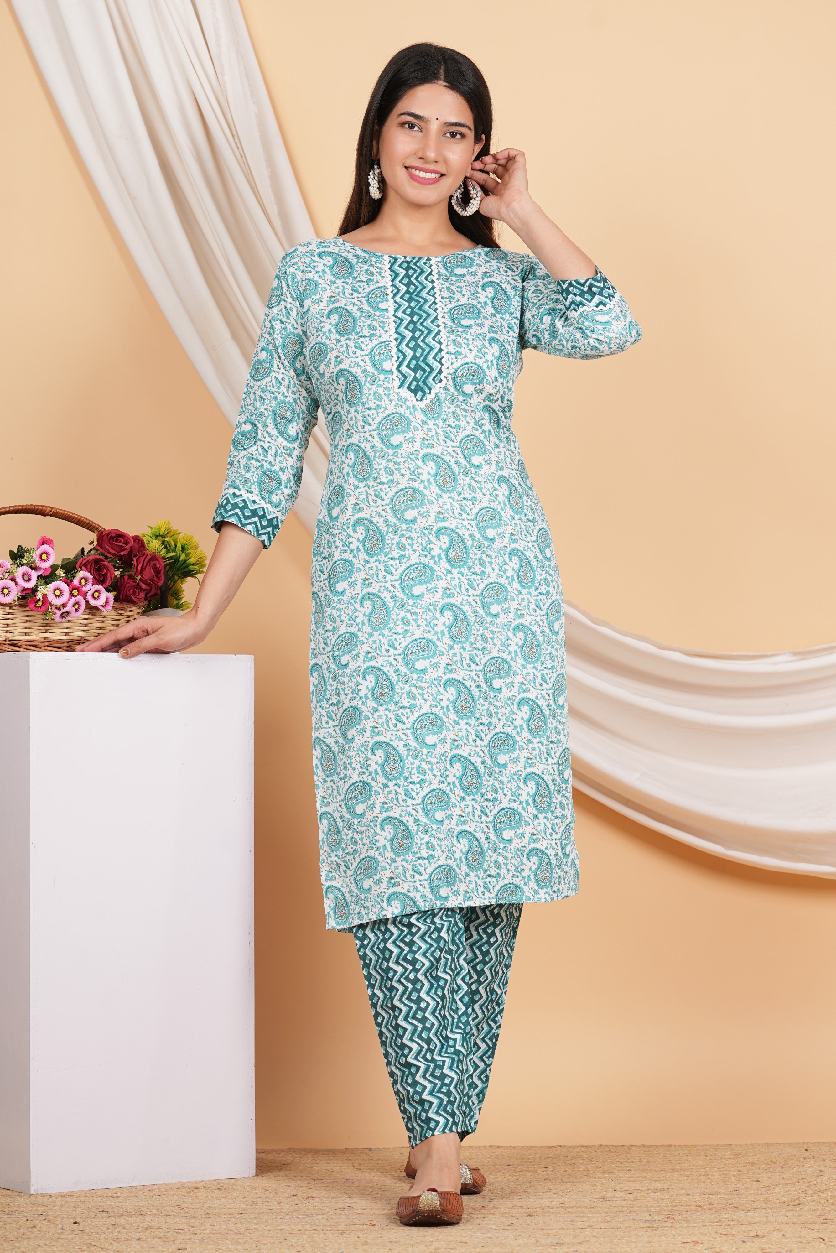 House of RP Women Green Rayon Ethnic Print Kurta & Pant Set - Distacart