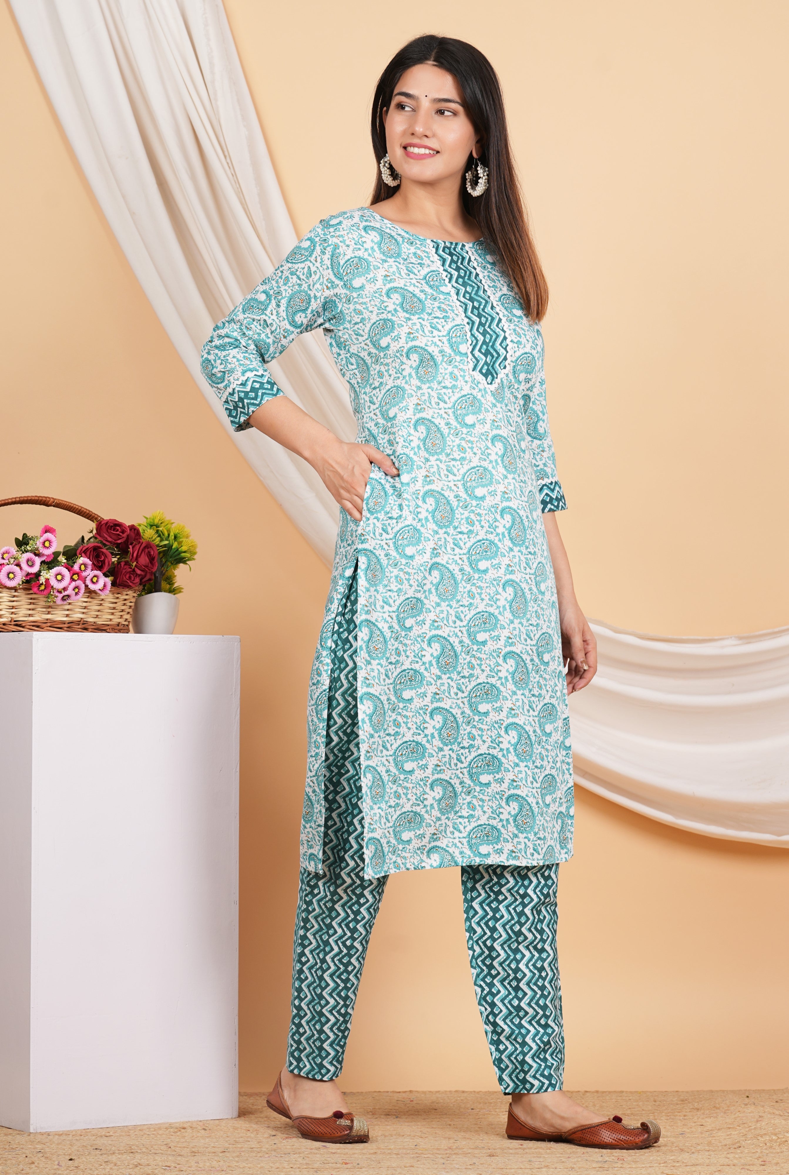 House of RP Women Green Rayon Ethnic Print Kurta & Pant Set - Distacart
