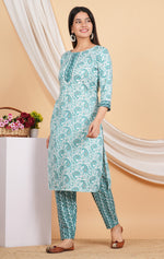 Thumbnail for House of RP Women Green Rayon Ethnic Print Kurta & Pant Set - Distacart