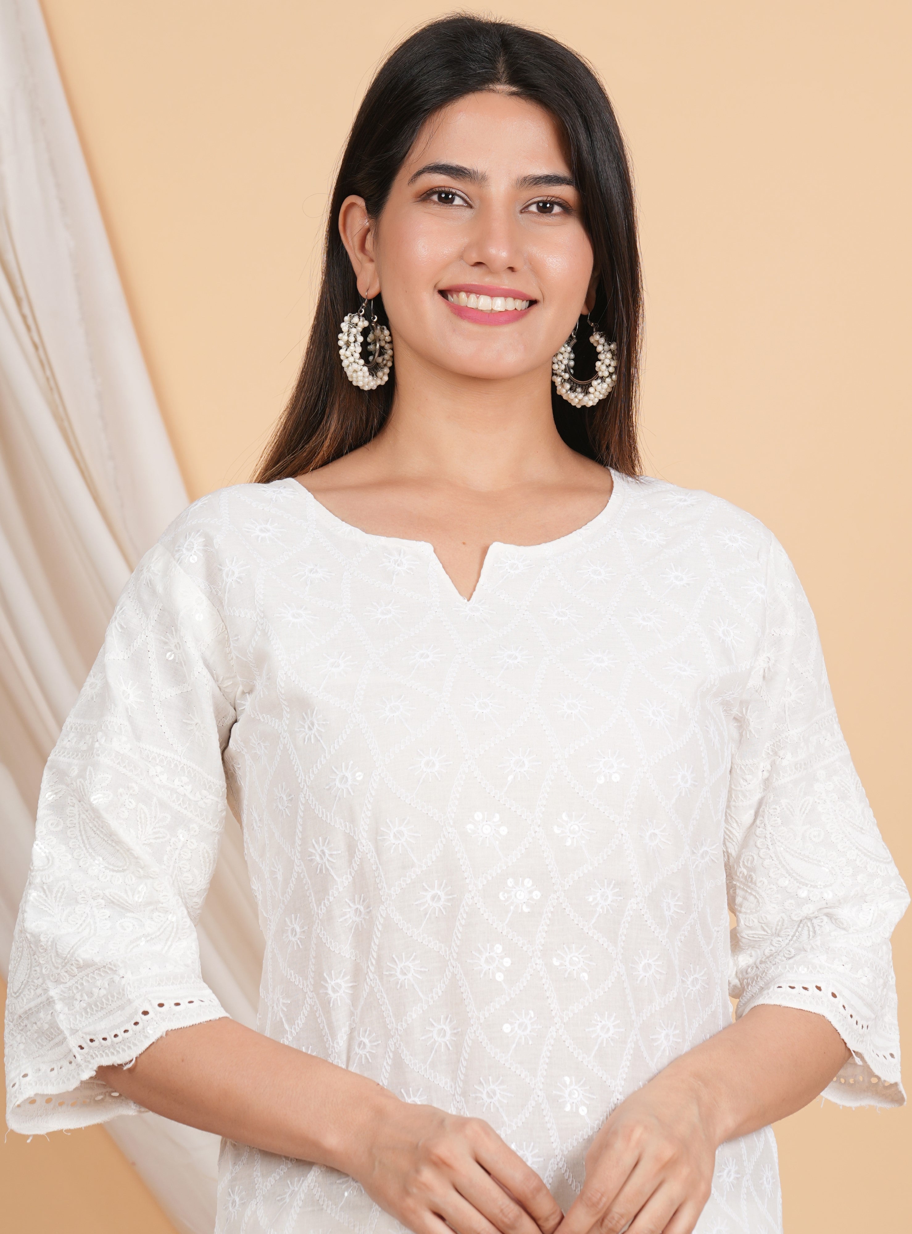 House of RP Women Off-White Cotton Chicken Embroidered Kurta & Pant Set - Distacart
