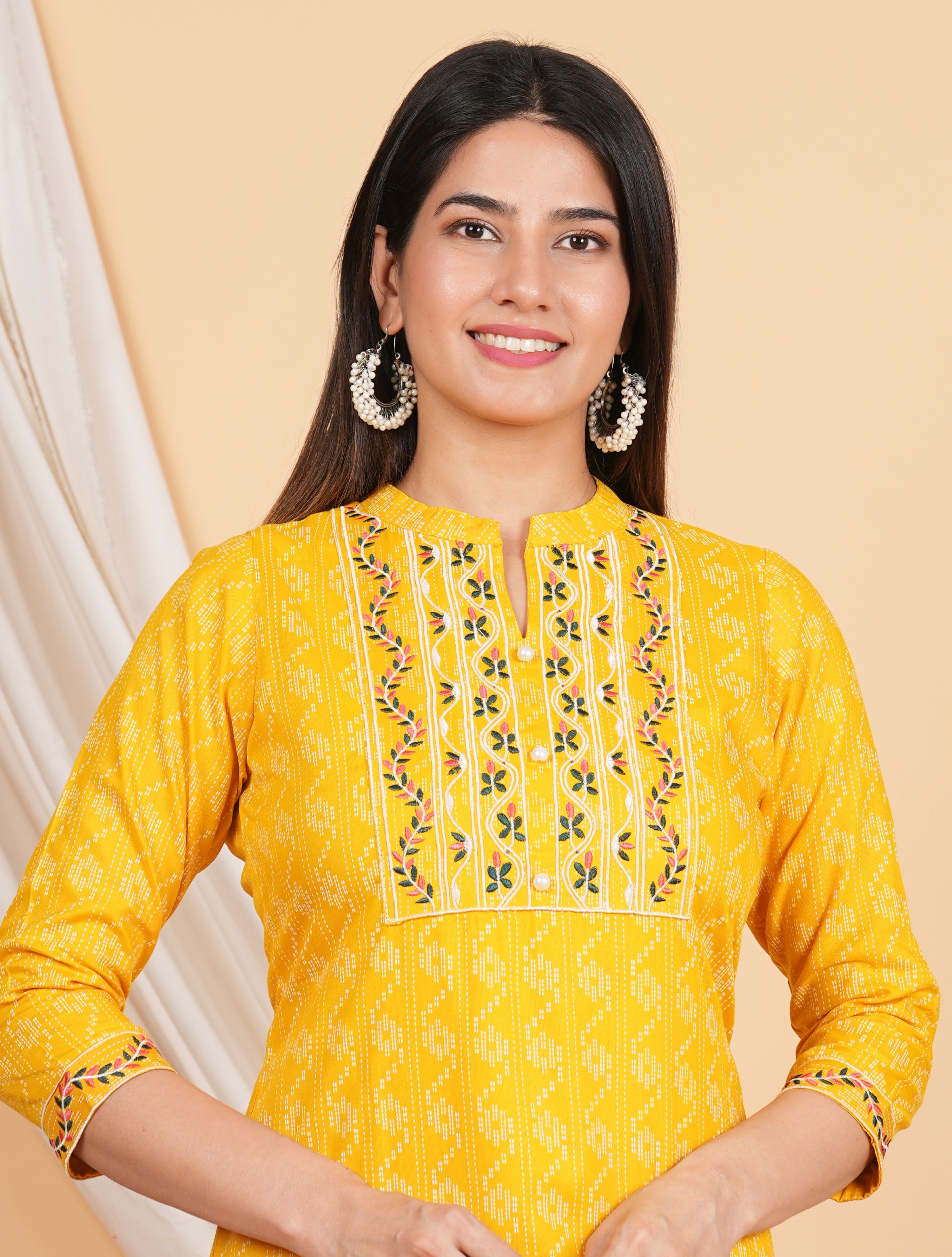 House of RP Women Yellow Rayon Yoke Embroidered Kurta & Pant Set - Distacart