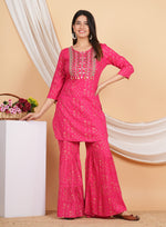 Thumbnail for House of RP Women Pink Rayon Embroidered with Printed Kurta & Sharara Set - Distacart