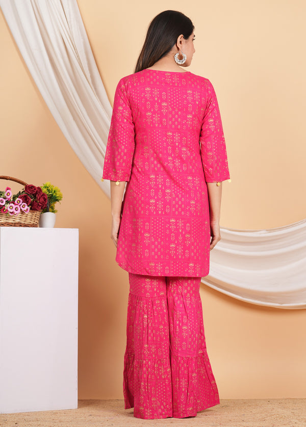 House of RP Women Pink Rayon Embroidered with Printed Kurta & Sharara Set - Distacart
