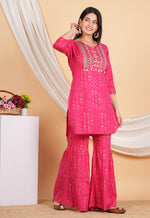Thumbnail for House of RP Women Pink Rayon Embroidered with Printed Kurta & Sharara Set - Distacart