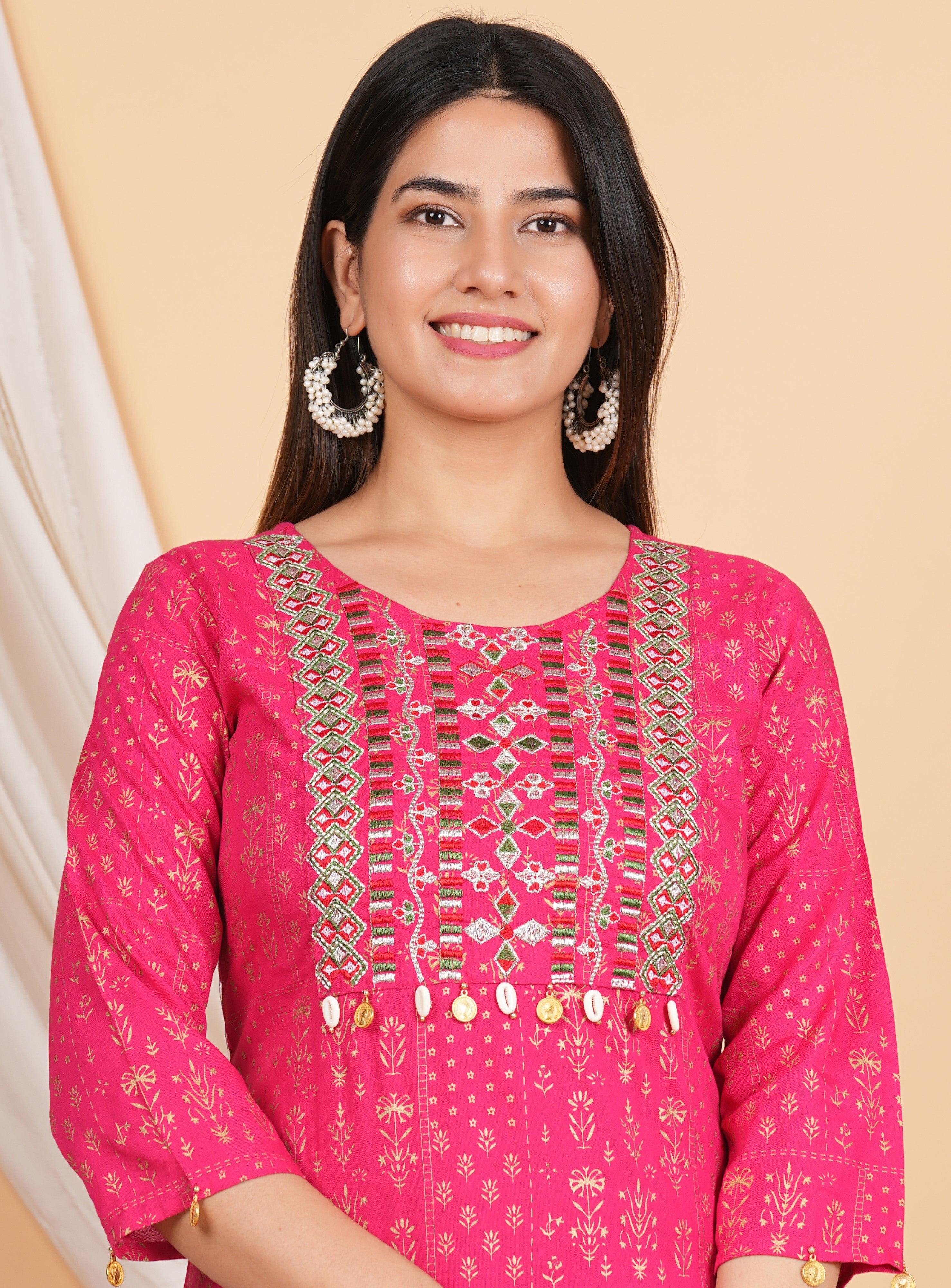 House of RP Women Pink Rayon Embroidered with Printed Kurta & Sharara Set - Distacart