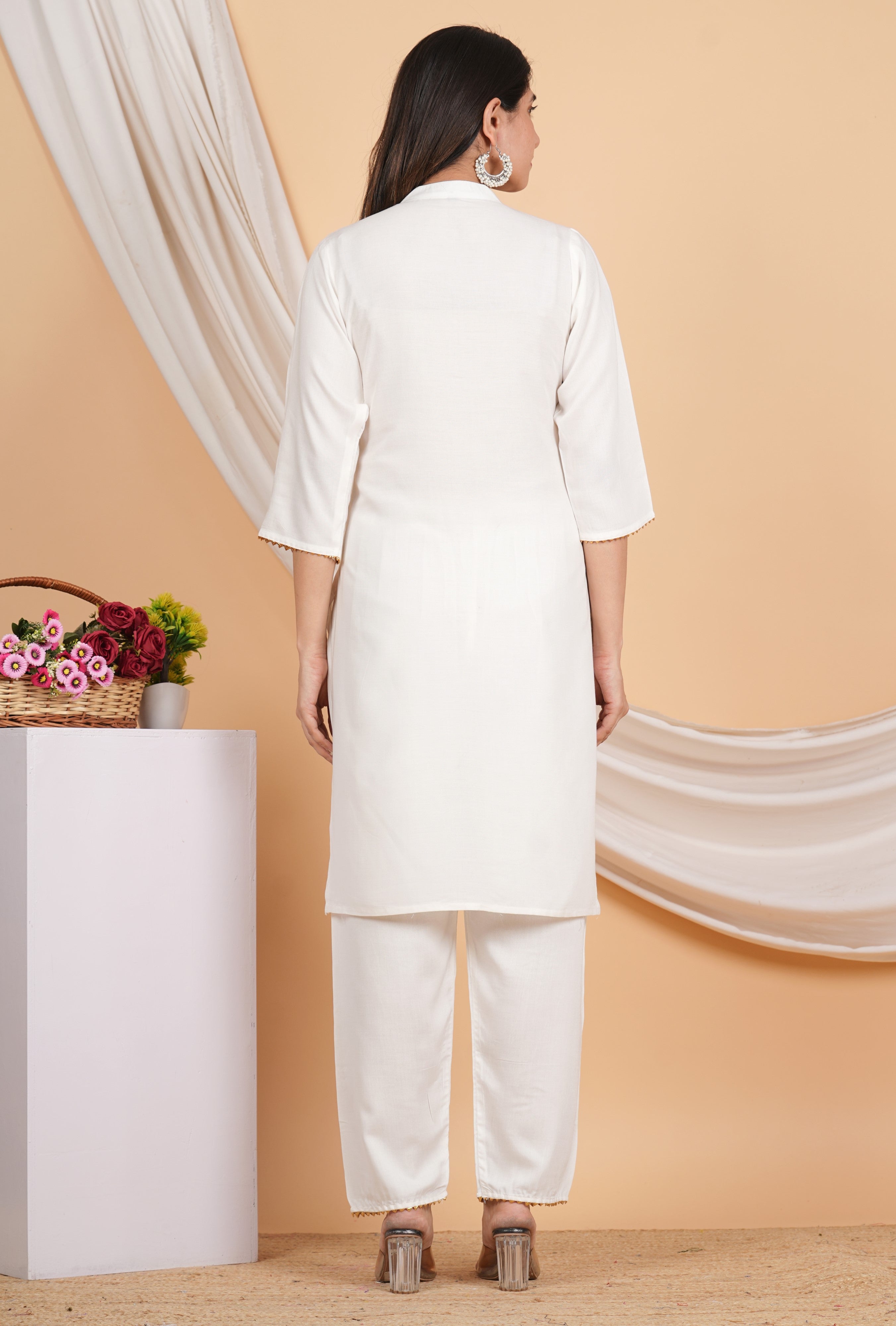 House of RP Women White Rayon Embroidered Kurta, Pant & Dupatta Set - Distacart