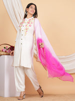 Thumbnail for House of RP Women White Rayon Embroidered Kurta, Pant & Dupatta Set - Distacart