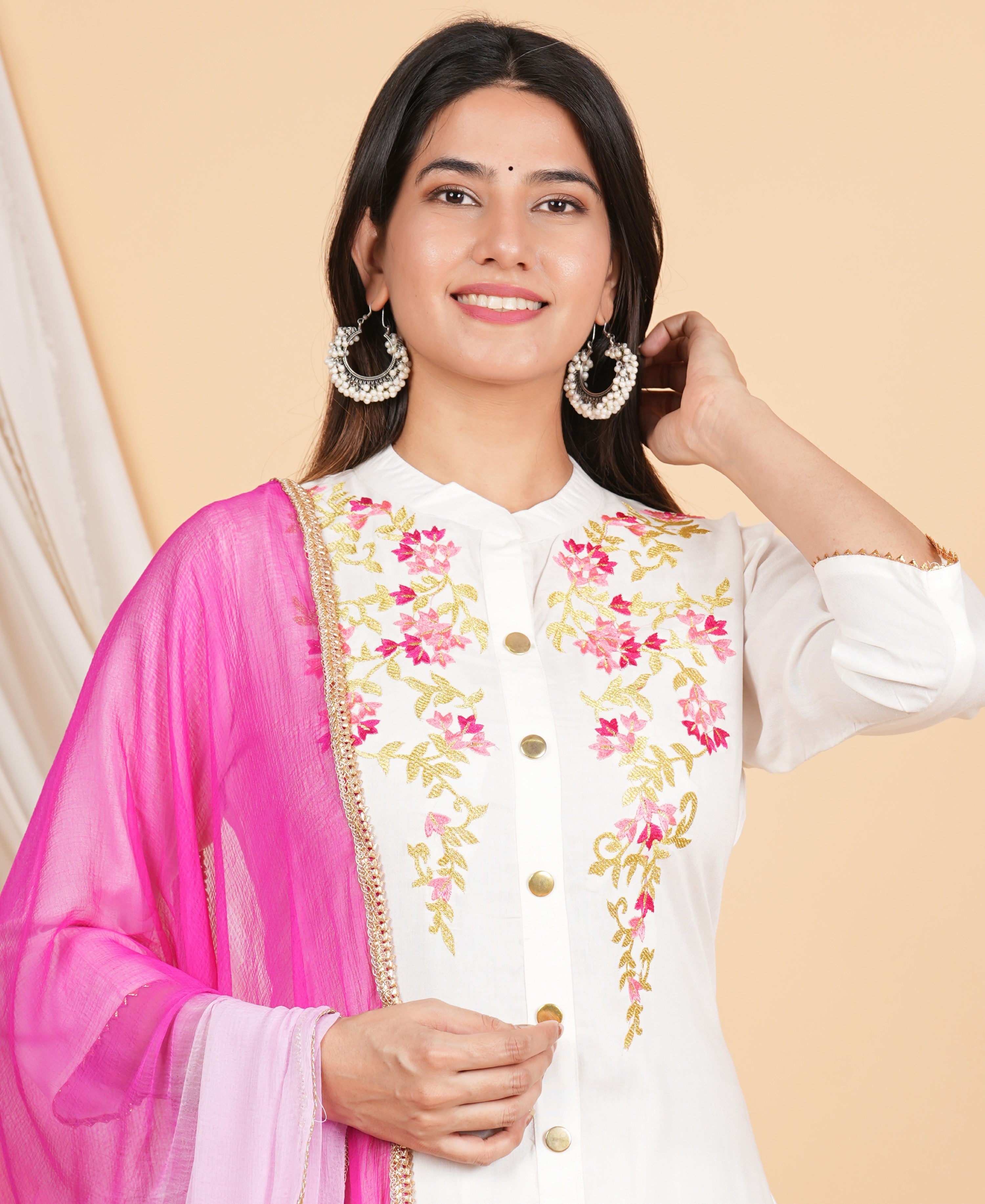 House of RP Women White Rayon Embroidered Kurta, Pant & Dupatta Set - Distacart
