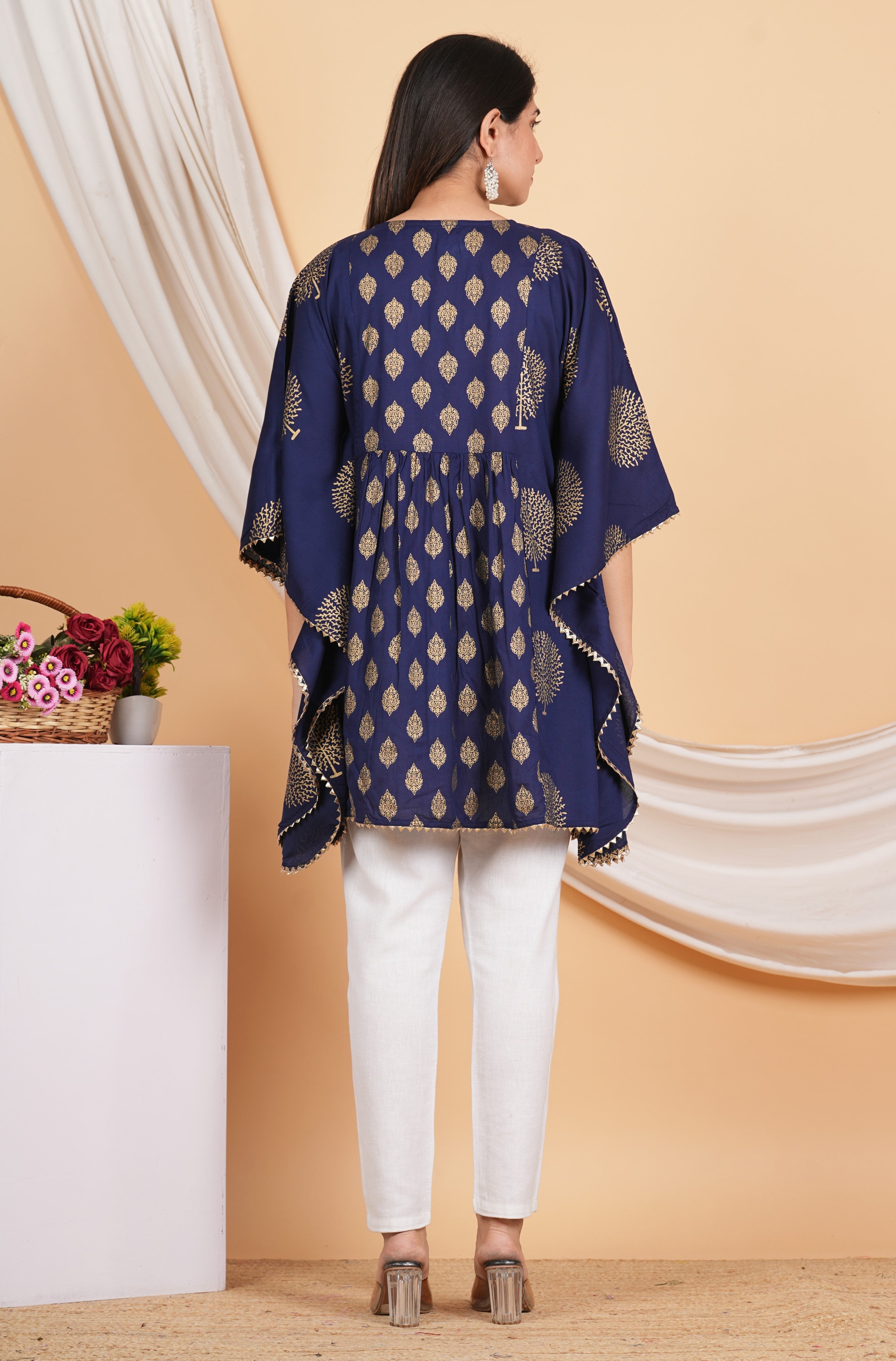 House of RP Women NavyBlue Rayon Ethnic Print Kaftan - Distacart