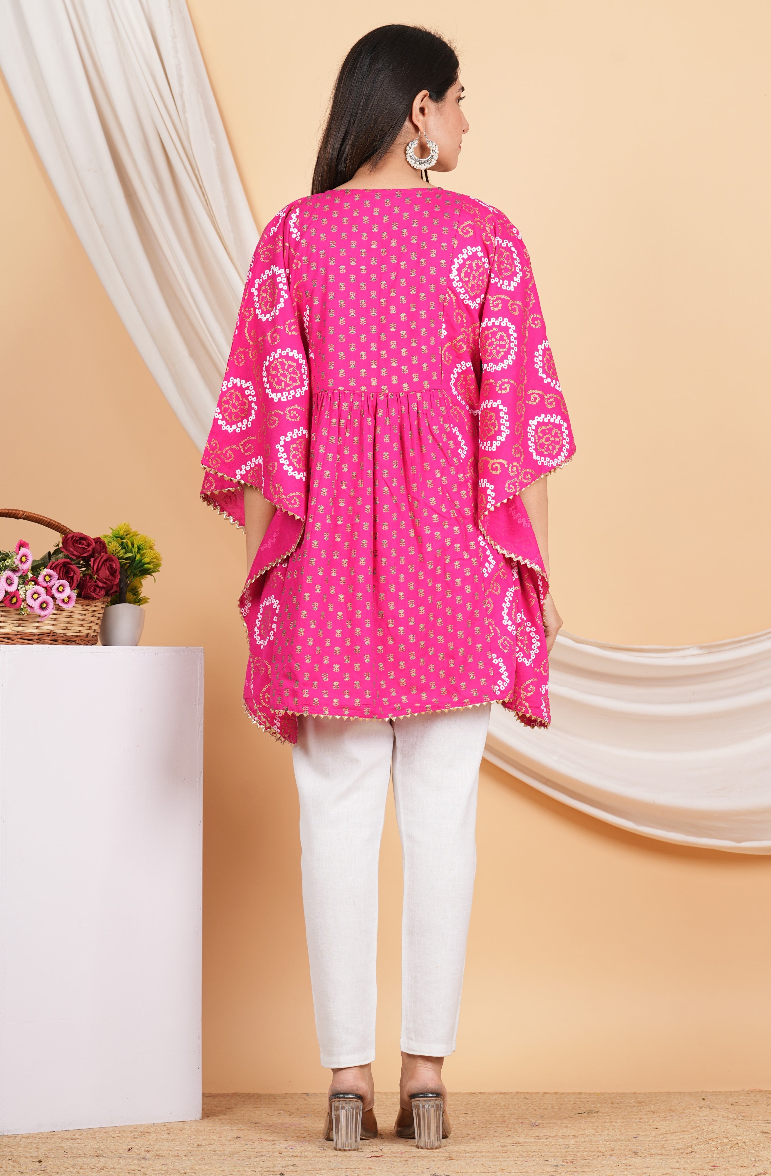 House of RP Women Pink Rayon Ethnic Print Kaftan - Distacart