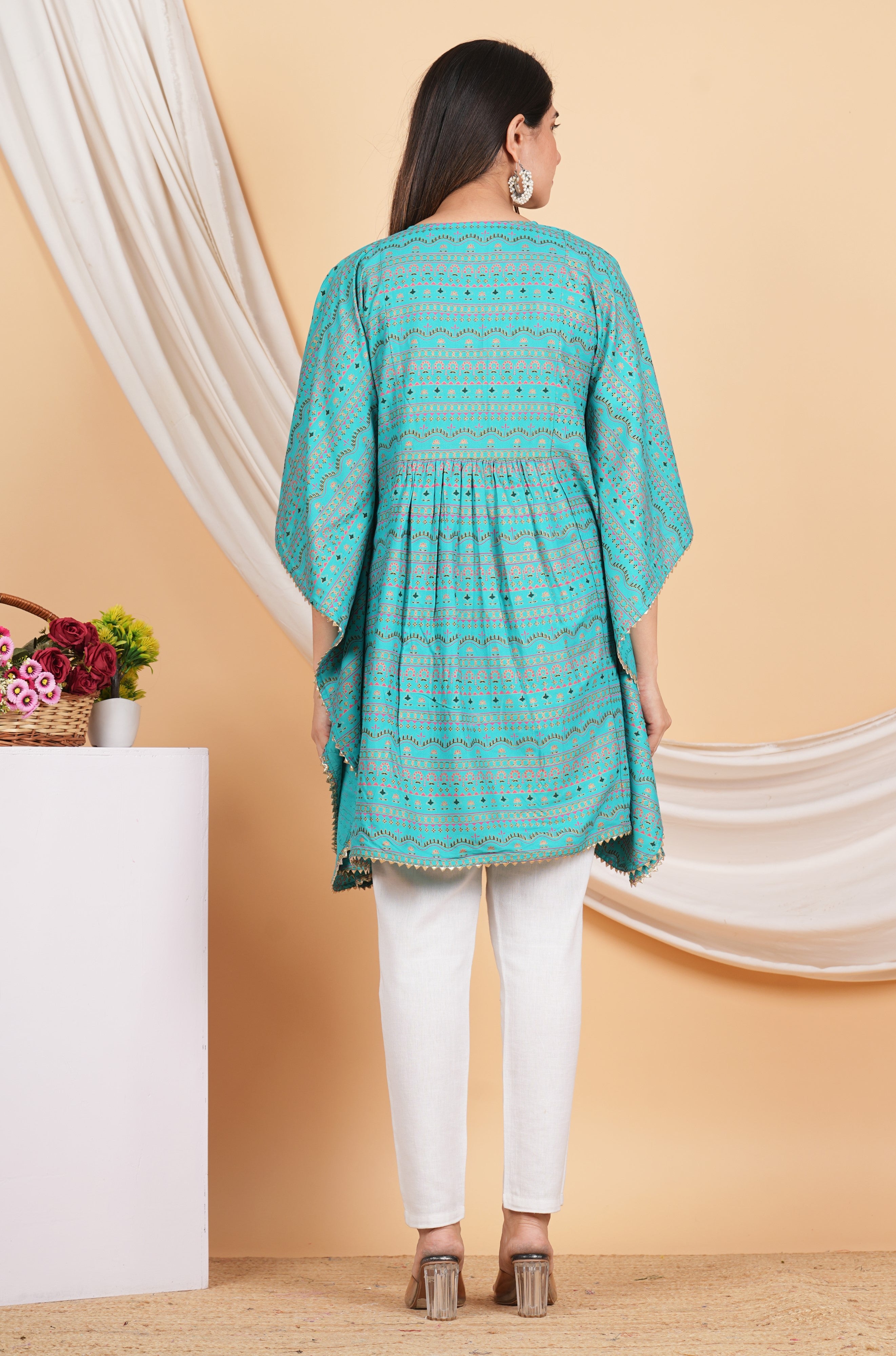 House of RP Women SkyBlue Rayon Ethnic Print Kaftan - Distacart