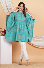 Thumbnail for House of RP Women SkyBlue Rayon Ethnic Print Kaftan - Distacart