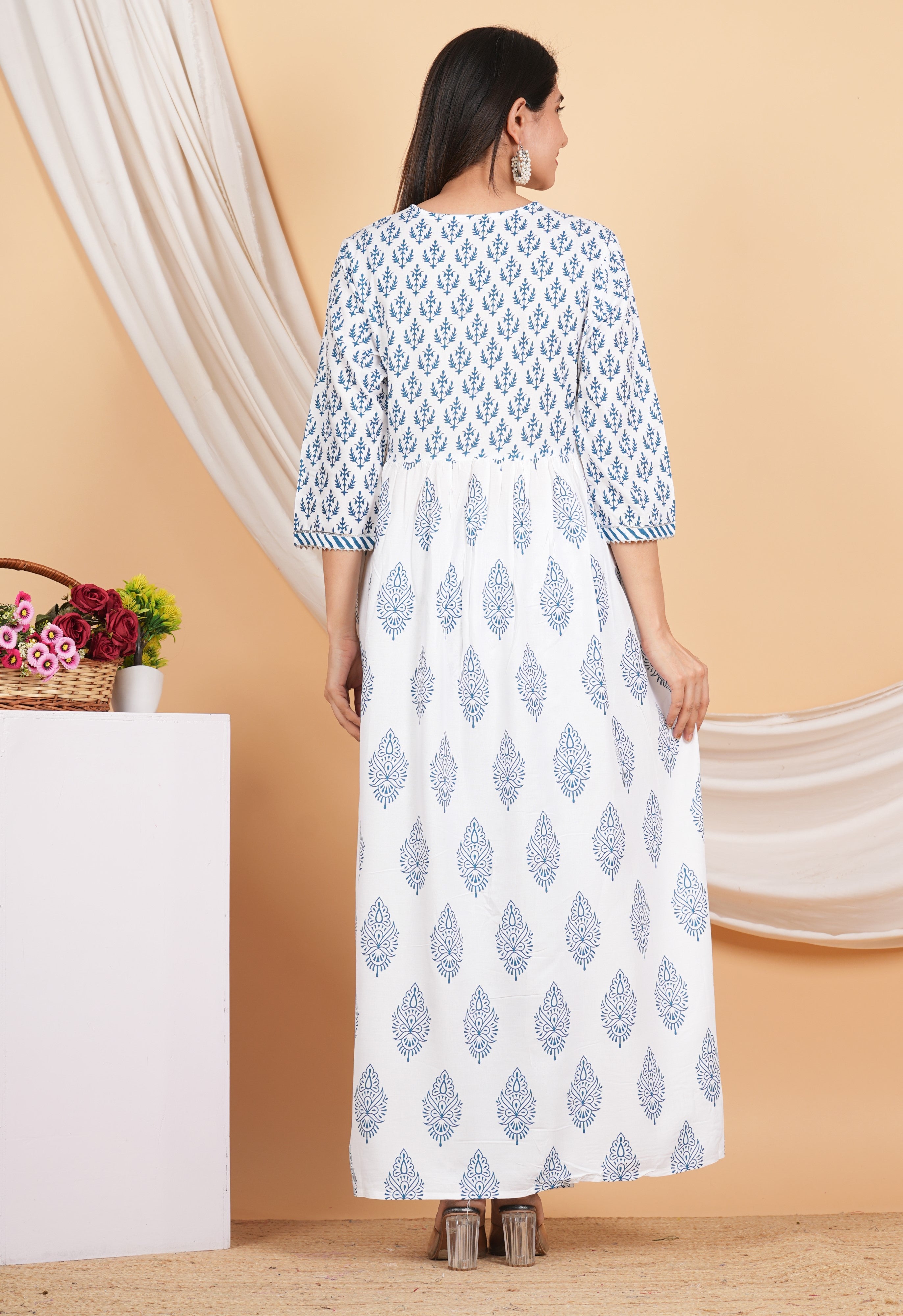 House of RP Women White & Blue Rayon Floral Print Kurta, Pant & Dupatta Set - Distacart