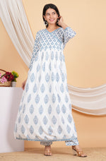 Thumbnail for House of RP Women White & Blue Rayon Floral Print Kurta, Pant & Dupatta Set - Distacart