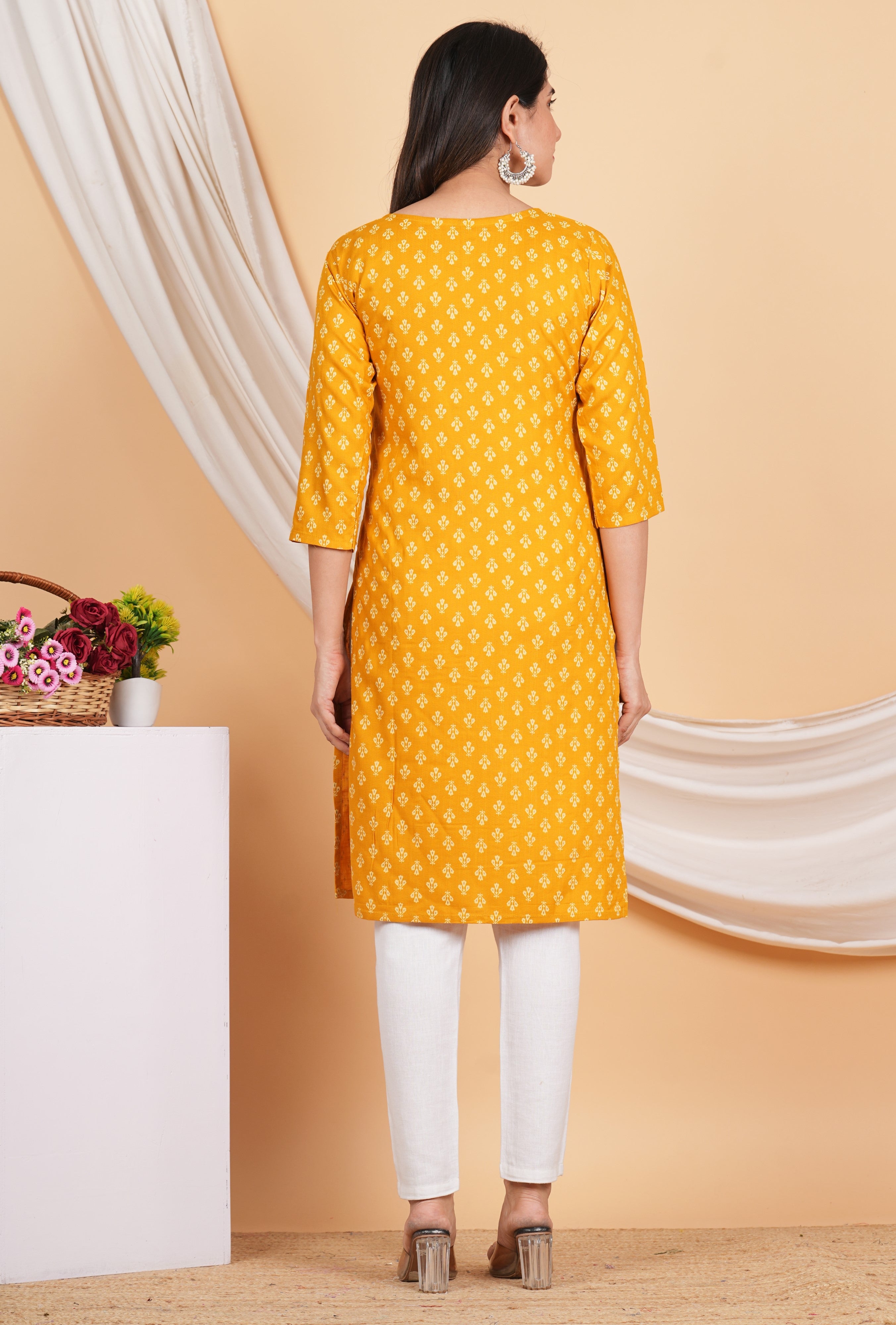 House of RP Women Yellow Rayon Floral Printed Kurta - Distacart