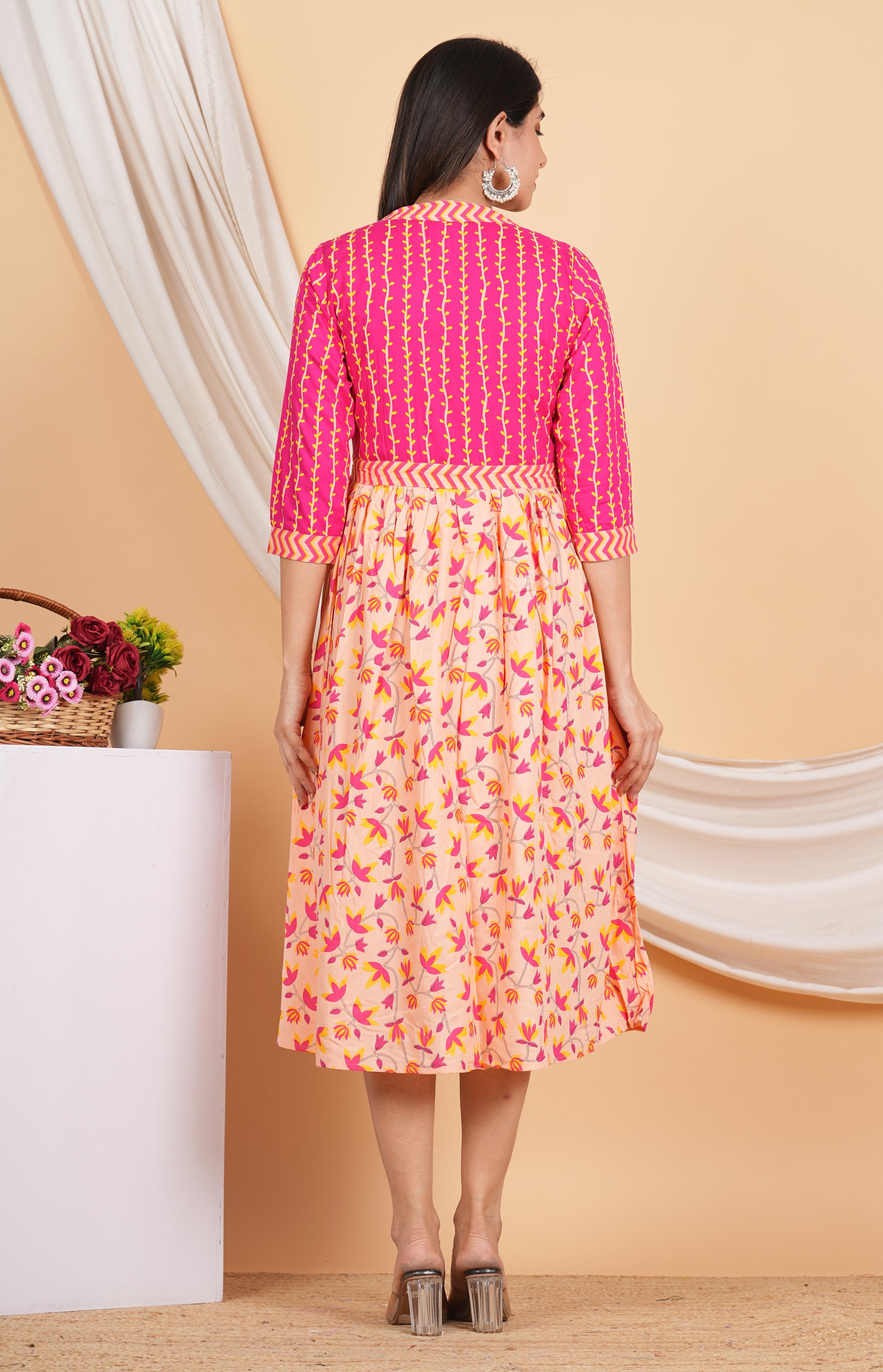 House of RP Women Rayon Peach Floral Printed Dress - Distacart