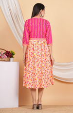 Thumbnail for House of RP Women Rayon Peach Floral Printed Dress - Distacart