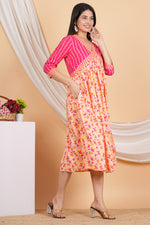 Thumbnail for House of RP Women Rayon Peach Floral Printed Dress - Distacart