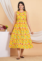 Thumbnail for House of RP Women Rayon Yellow Abstract Printed Dress - Distacart