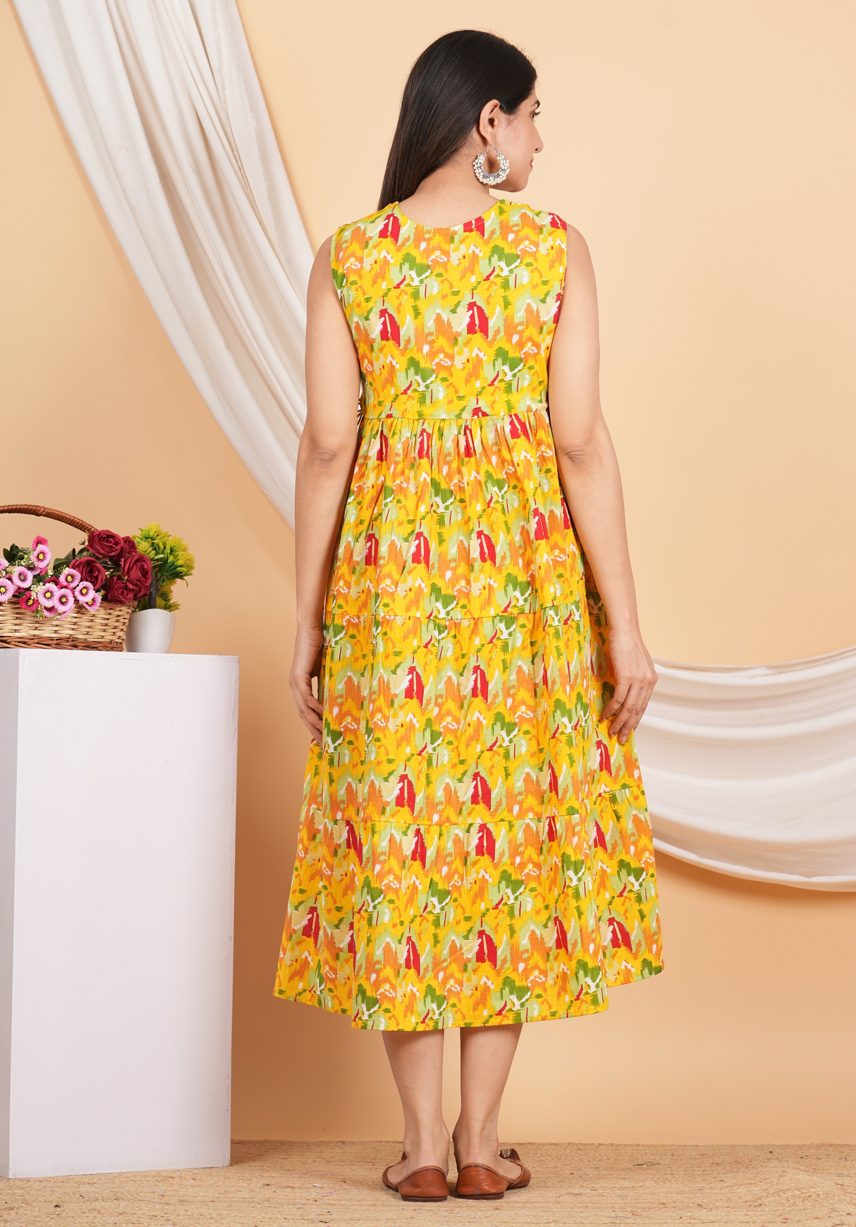 House of RP Women Rayon Yellow Abstract Printed Dress - Distacart