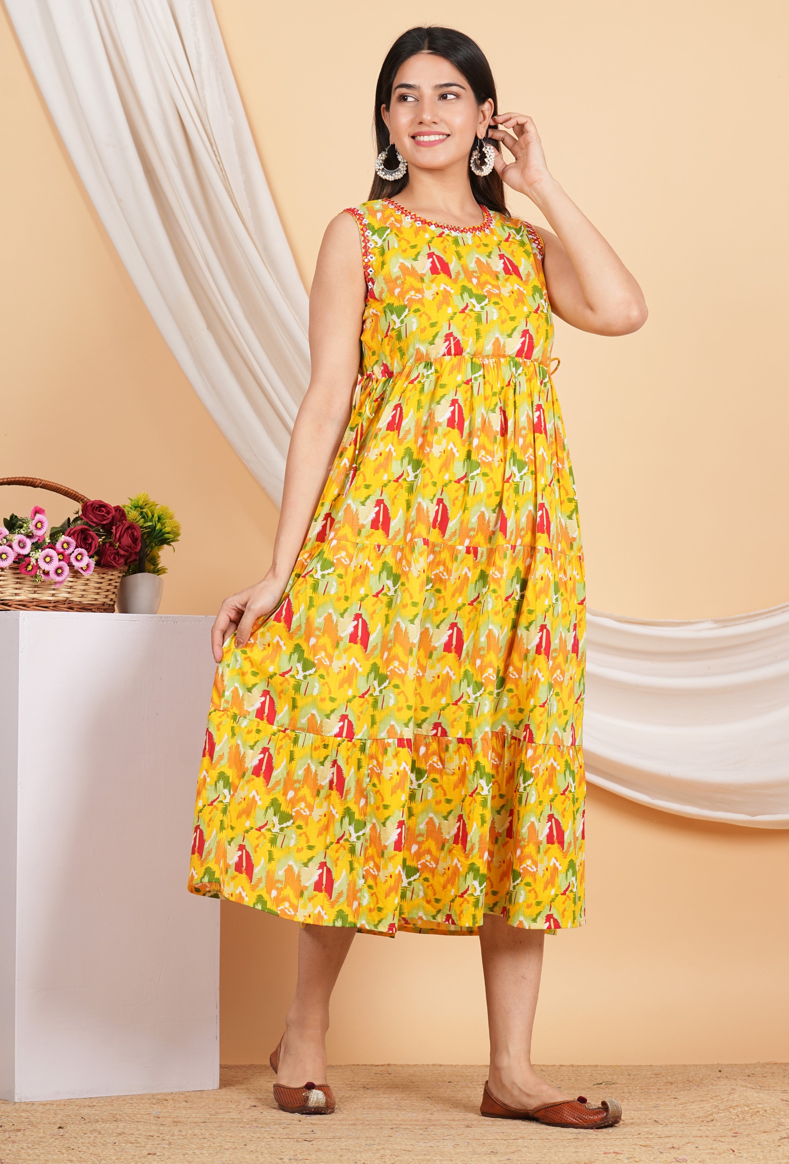 House of RP Women Rayon Yellow Abstract Printed Dress - Distacart