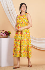 Thumbnail for House of RP Women Rayon Yellow Abstract Printed Dress - Distacart