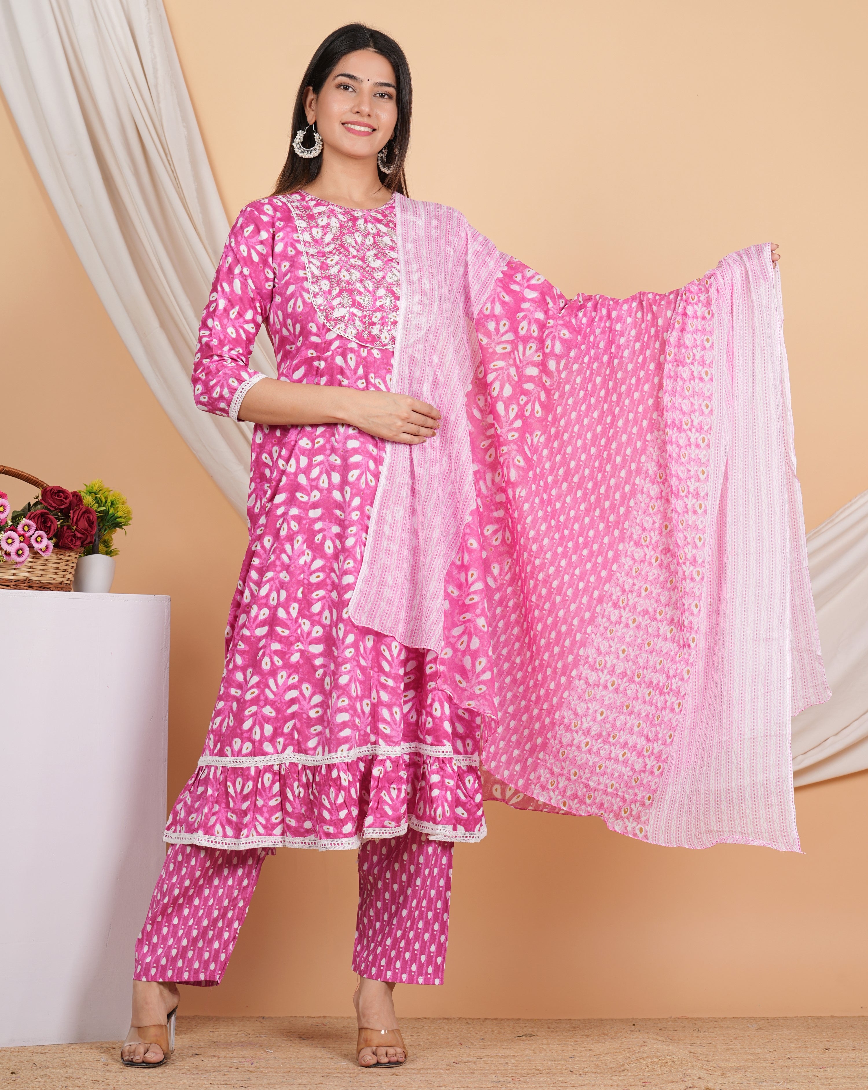 House of RP Women Rayon Cotton Floral Print Kurta ,Pant & Dupatta Set - Distacart