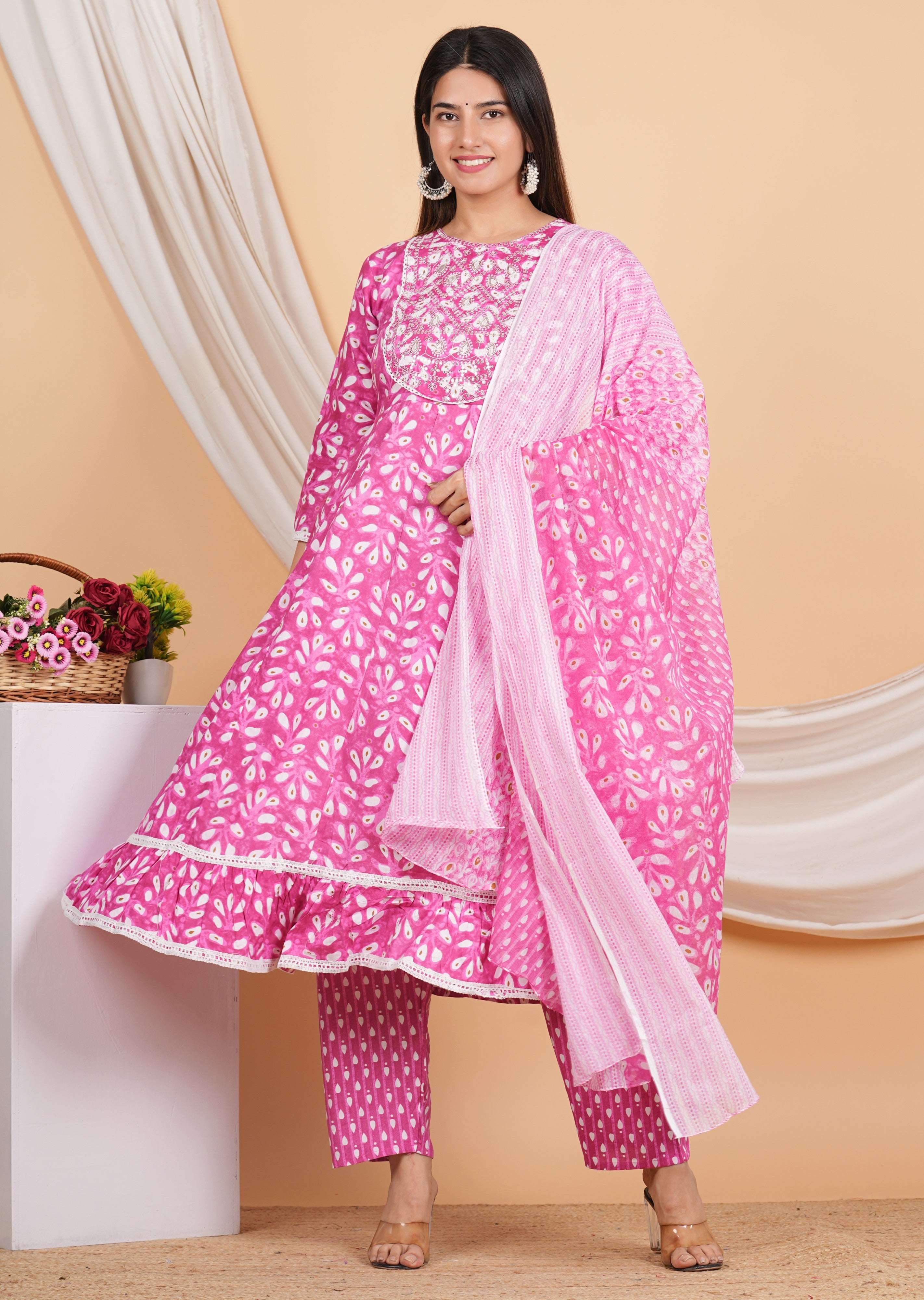 House of RP Women Rayon Cotton Floral Print Kurta ,Pant & Dupatta Set - Distacart