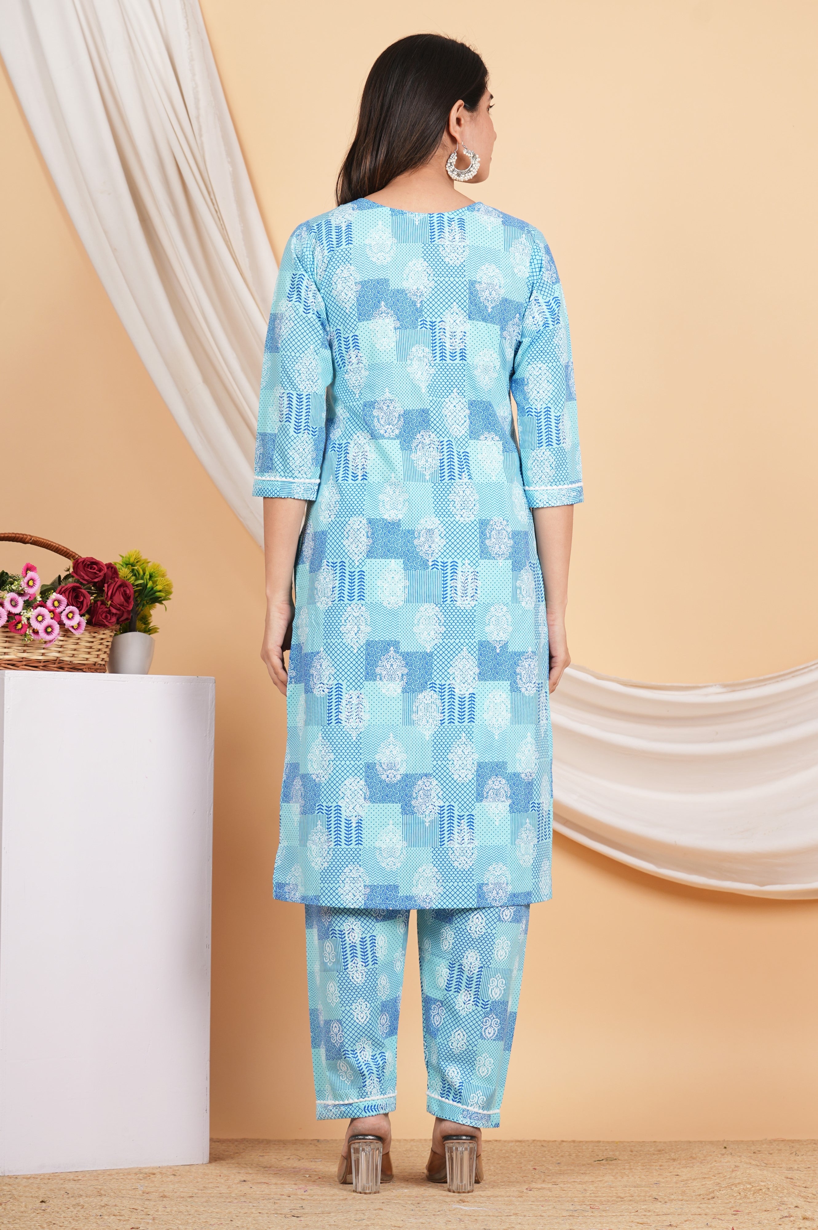 House of RP Women Blue Rayon Cotton Graphic Print Kurta ,Pant & Dupatta Set - Distacart