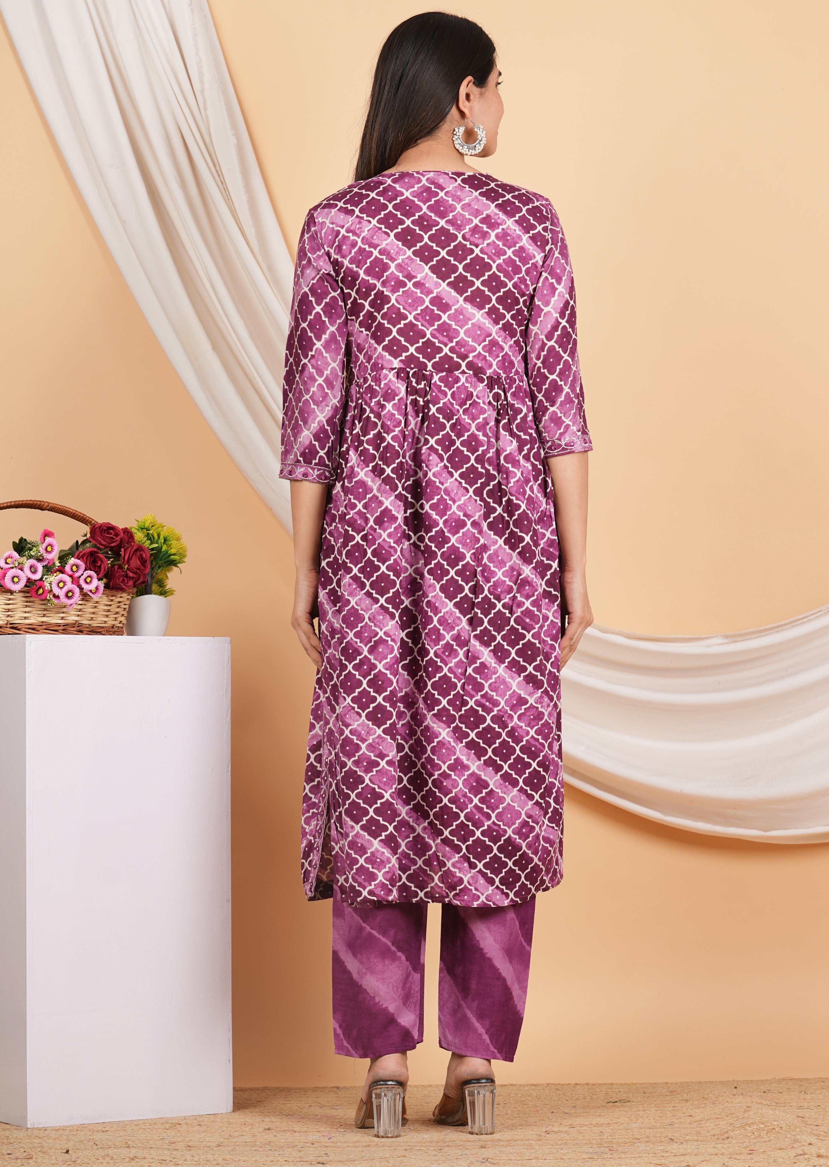 House of RP Women Rayon Dark Purple Ethnic Print Naira Cut Kurta, Pant & Dupatta Set - Distacart