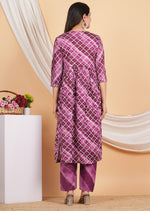 Thumbnail for House of RP Women Rayon Dark Purple Ethnic Print Naira Cut Kurta, Pant & Dupatta Set - Distacart