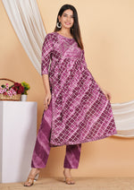 Thumbnail for House of RP Women Rayon Dark Purple Ethnic Print Naira Cut Kurta, Pant & Dupatta Set - Distacart