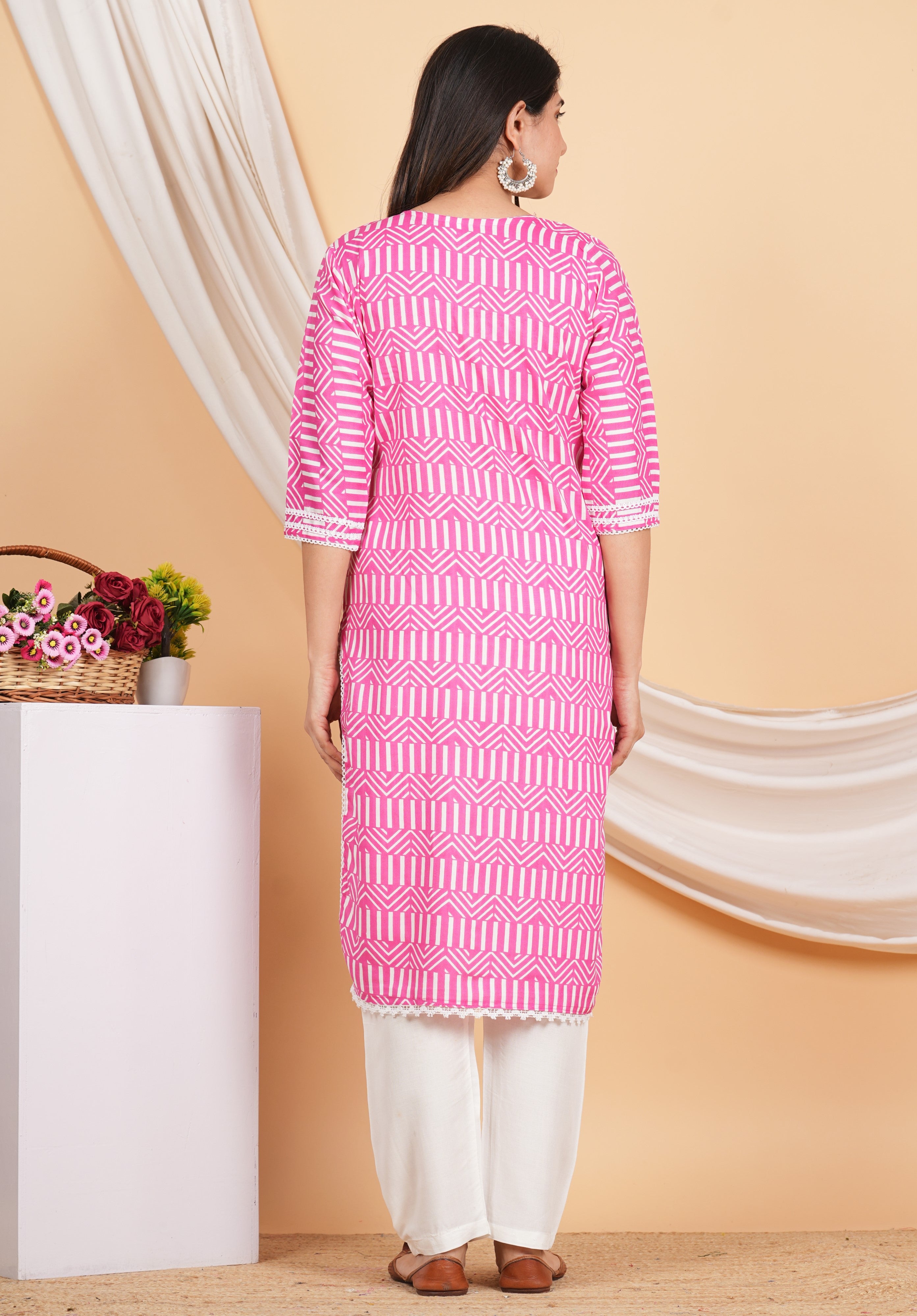 House of RP Women Pink Rayon Ethnic Print Kurta & Pant Set - Distacart