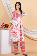 Thumbnail for House of RP Women White & Red Rayon Floral Print Kurta & Pant Set - Distacart