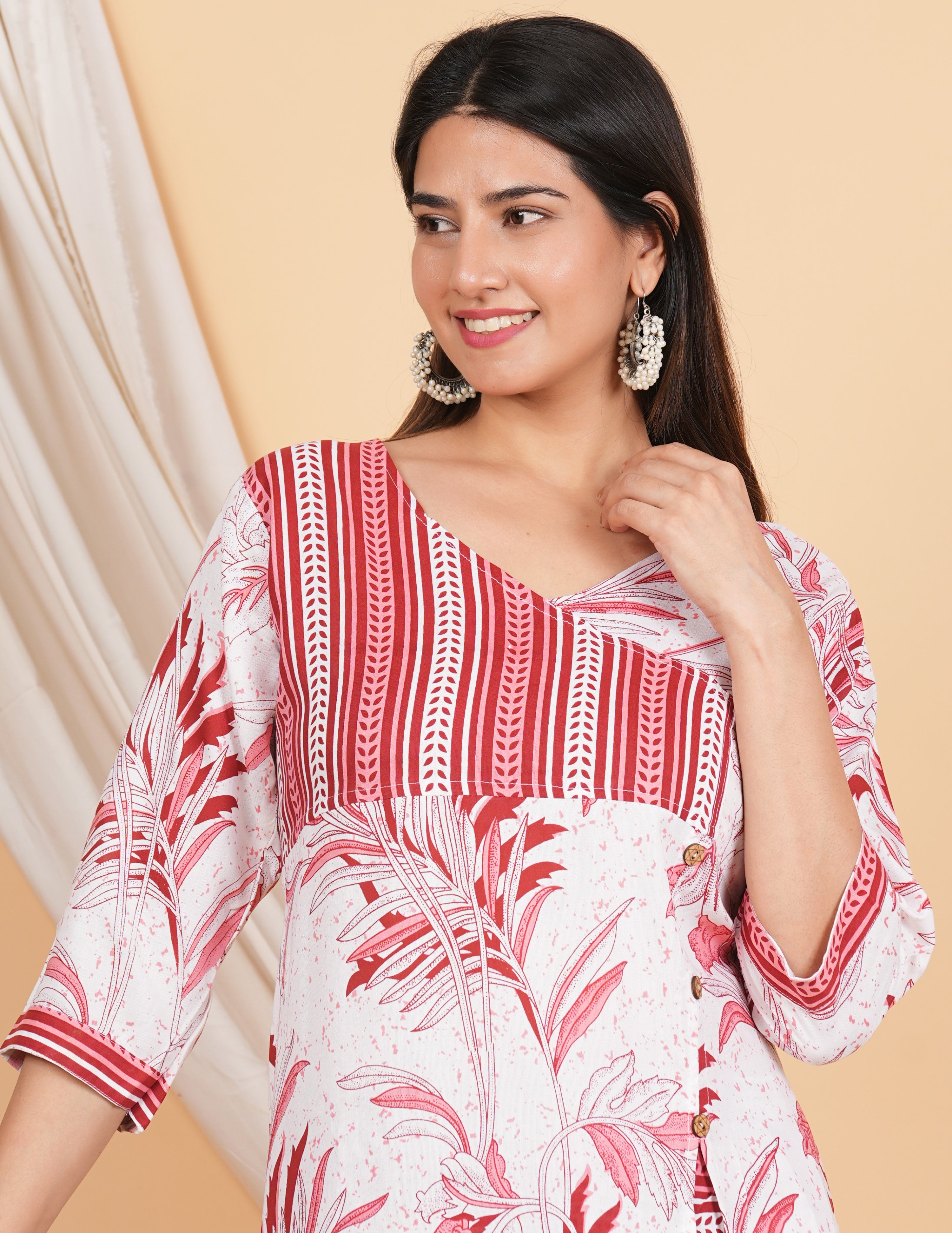 House of RP Women White & Red Rayon Floral Print Kurta & Pant Set - Distacart