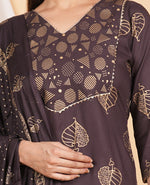 Thumbnail for House of RP Wine Rayon Floral Print Kurta, Palazzo & Dupatta Set - Distacart
