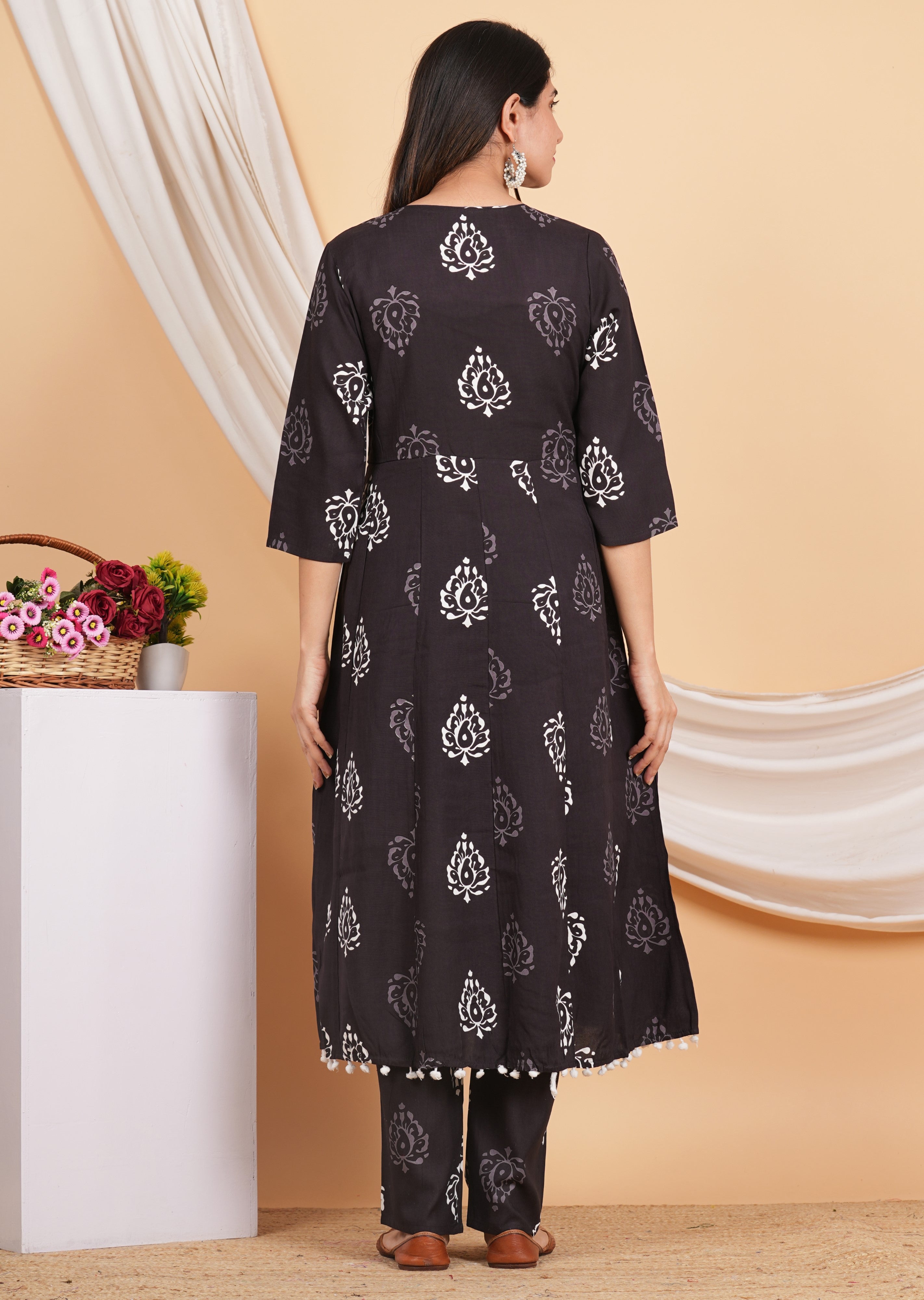 House of RP Wine Rayon Floral Print Kurta, Palazzo & Dupatta Set - Distacart