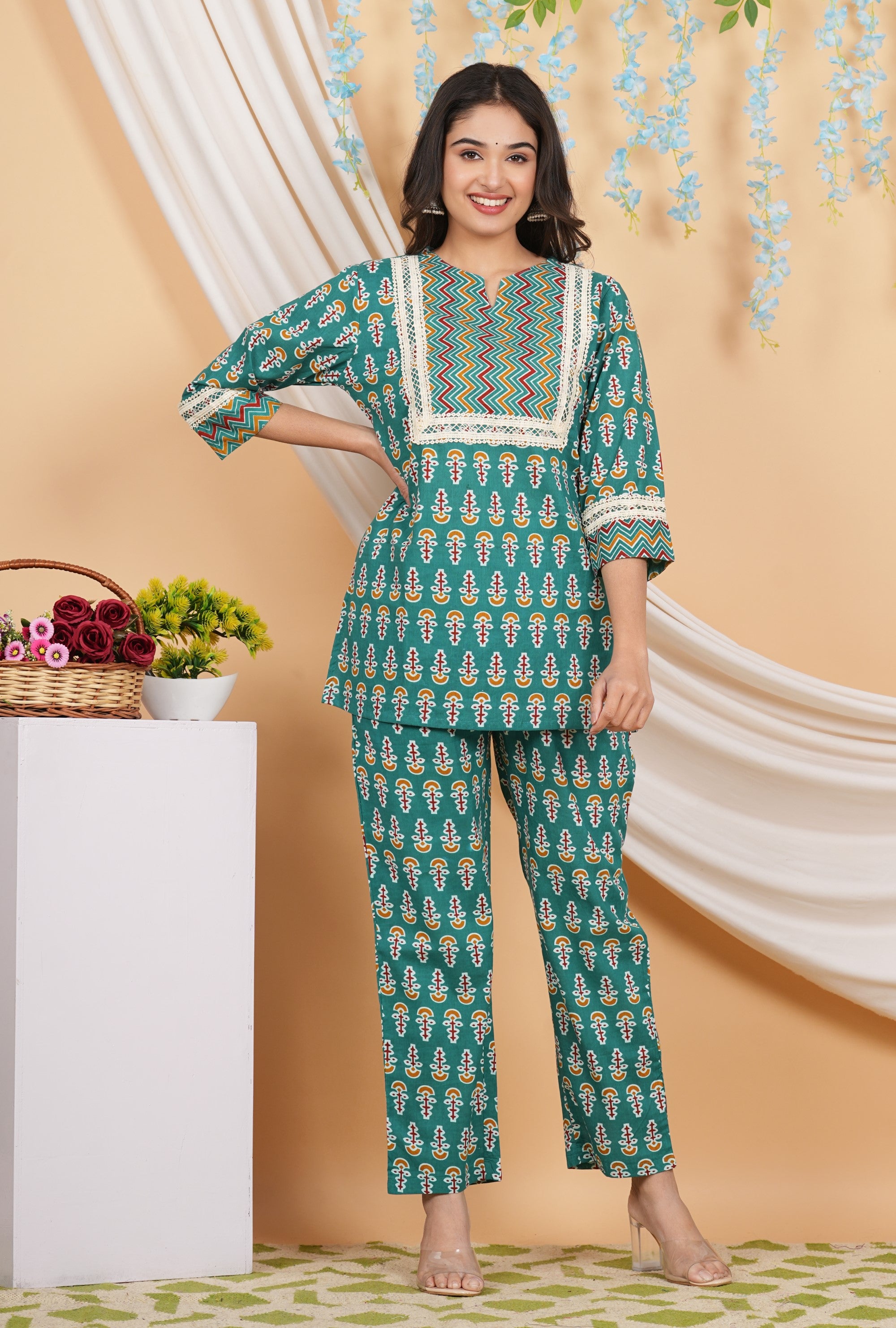 House of RP Women Teal Cotton Kurta & Pant Set - Distacart