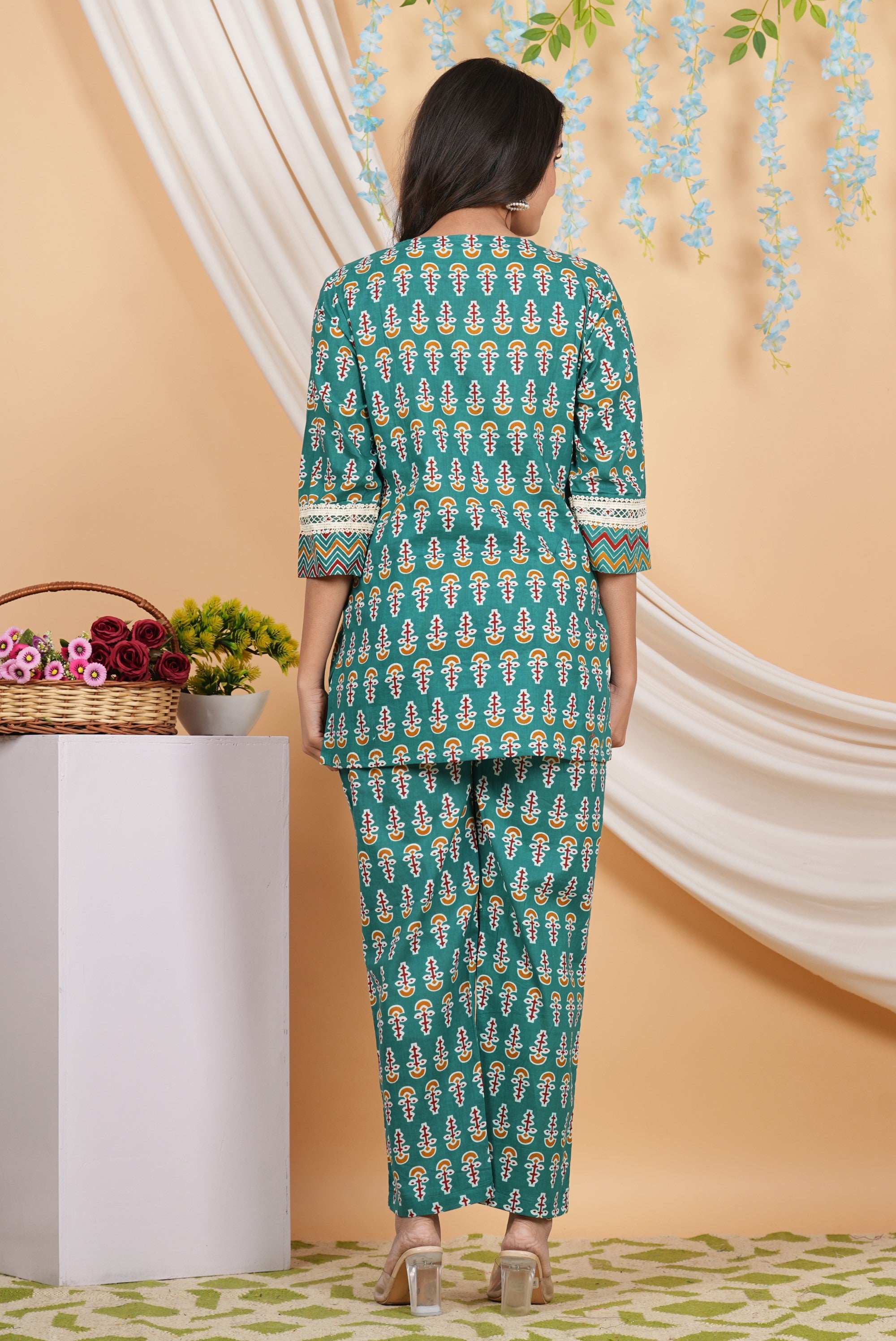 House of RP Women Teal Cotton Kurta & Pant Set - Distacart