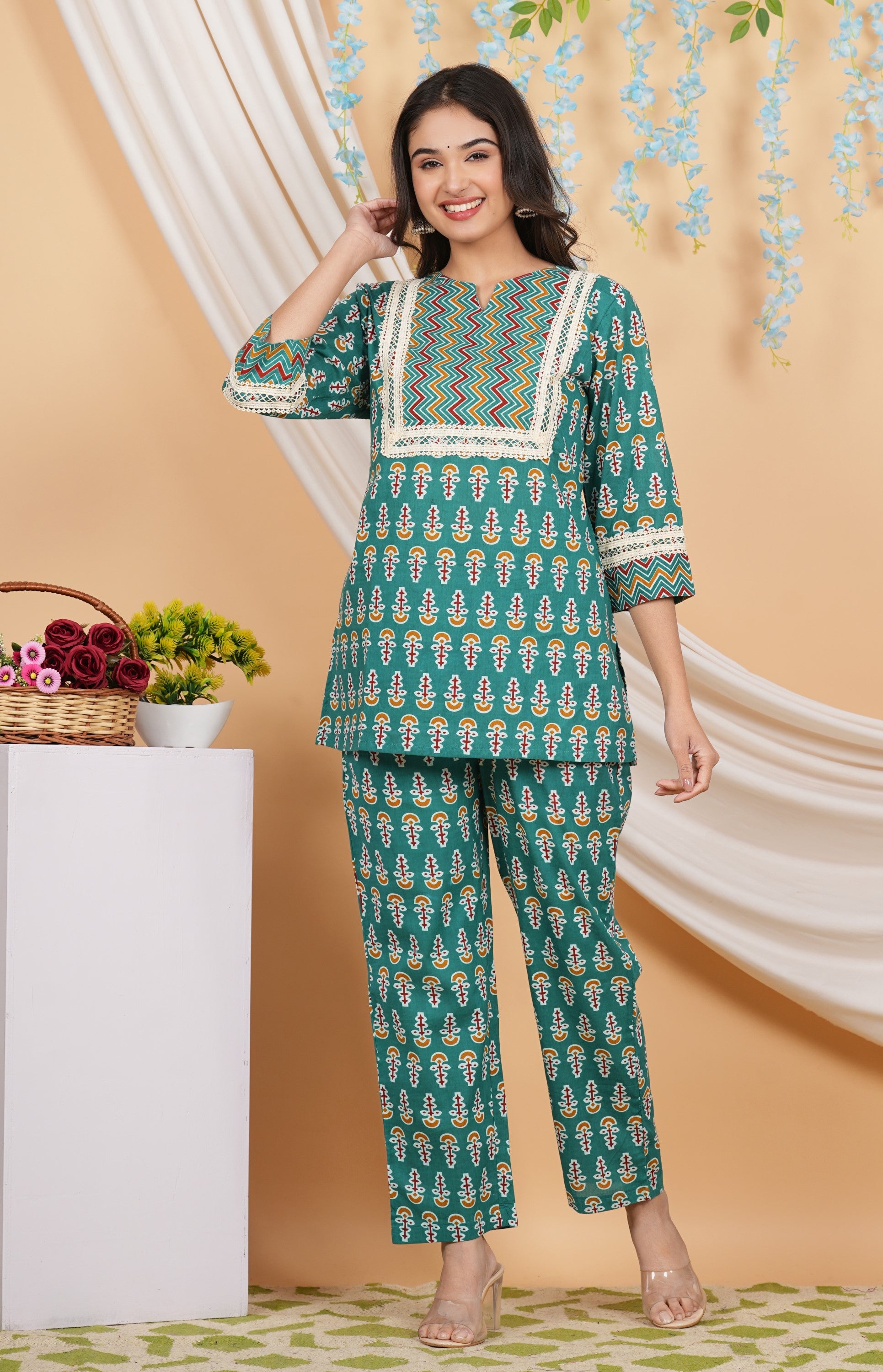 House of RP Women Teal Cotton Kurta & Pant Set - Distacart