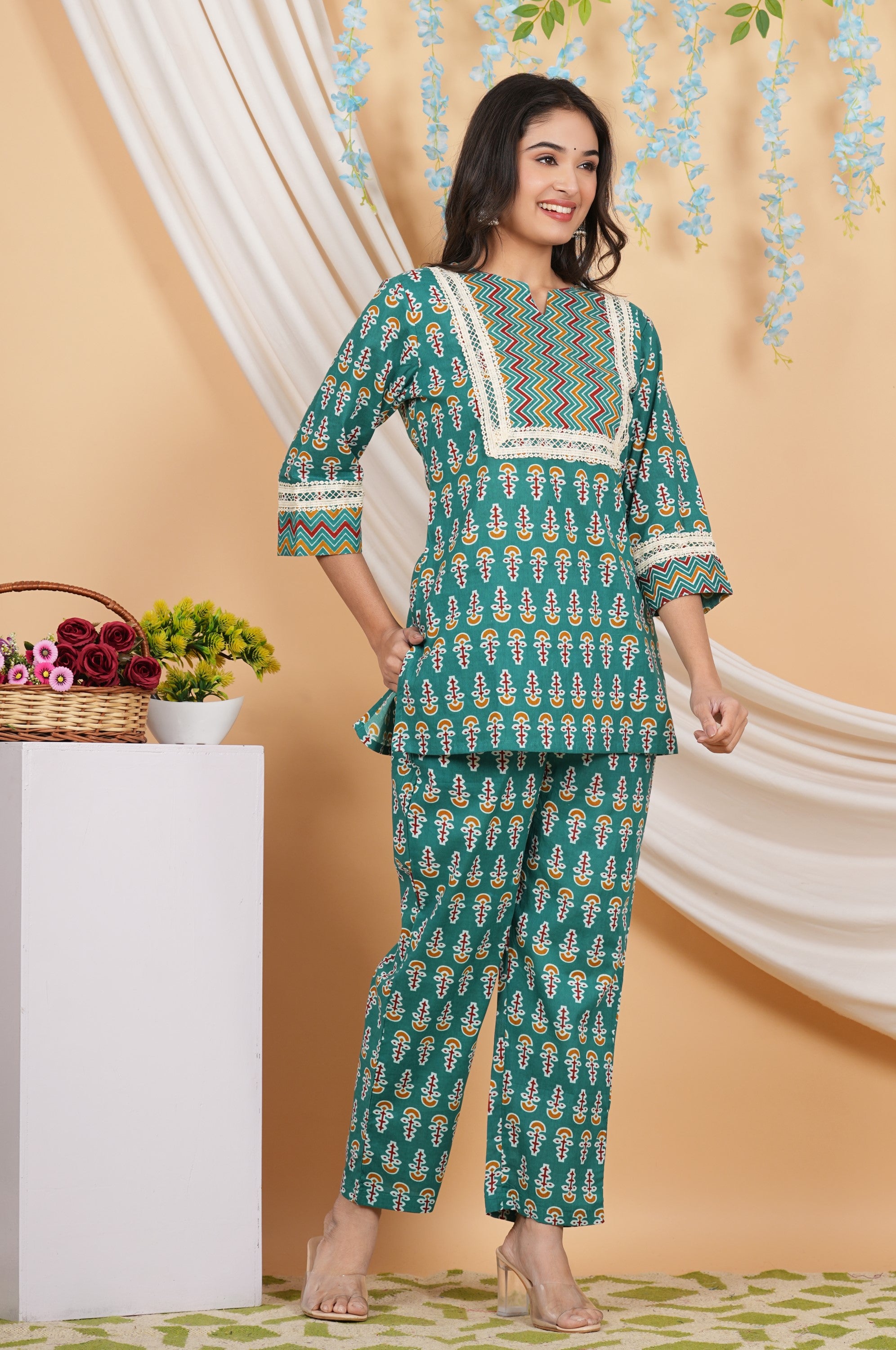 House of RP Women Teal Cotton Kurta & Pant Set - Distacart